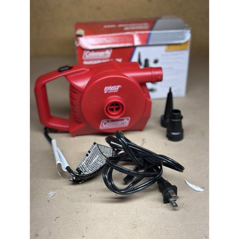 Coleman QuickPump 120V Universal AirBed Pump Fast Inflate Red/Black Pre-owned